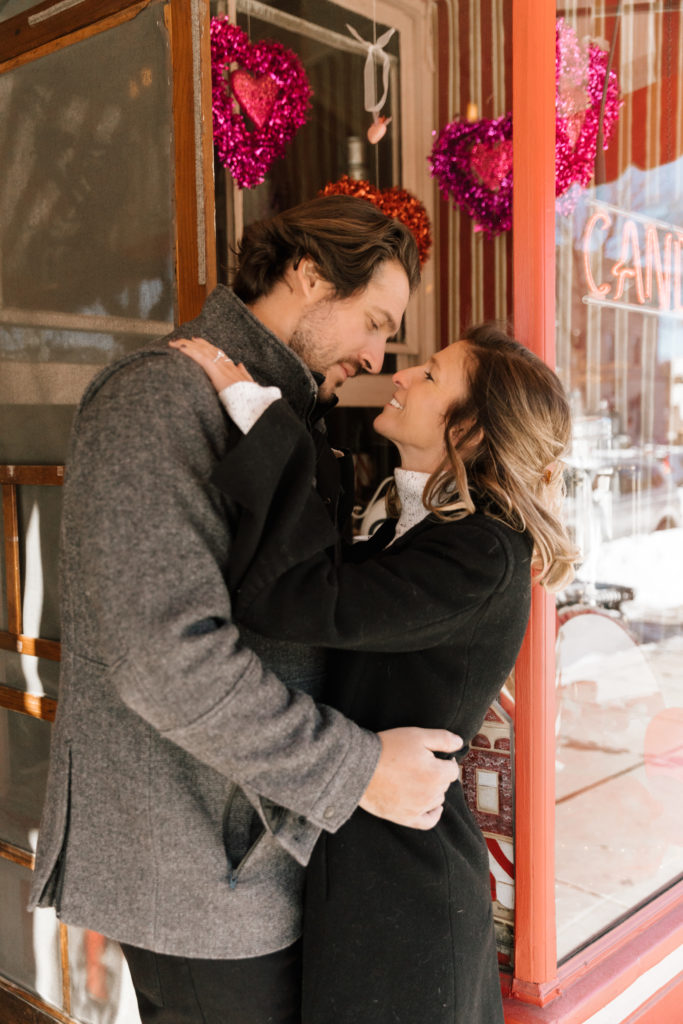 Fun Couple Pictures Valentines Day Coffee Shop Engagement Photography